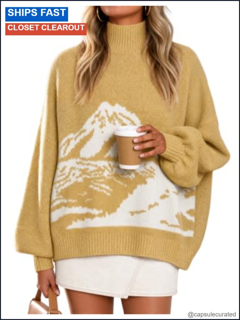 ZESICA Women's Oversized Turtleneck Batwing Sleeve Fuzzy Knit Sweater